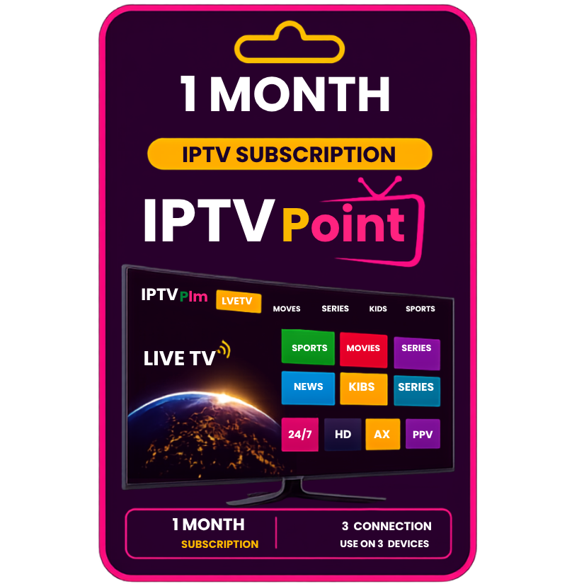 1 Month IPTV Subscription 3 Connections by IPTV Point with HD, 4K live TV and streaming for 3 devices
