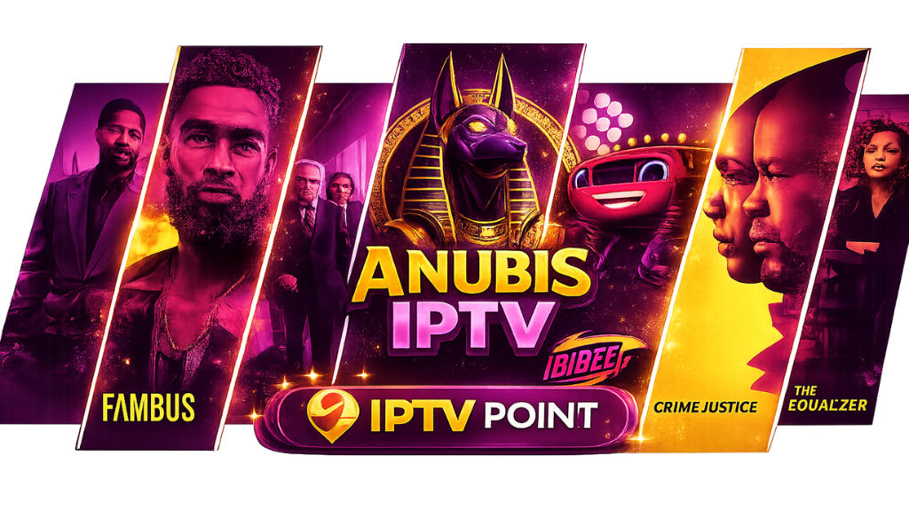 Anubis IPTV entertainment banner featuring blockbuster movies and TV shows with premium streaming service by IPTV Point.